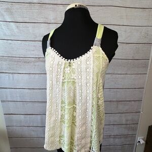 Rewind Layered Tank Top XS 
Summer  Office Lightweight 
Lace Green Gray Cute
